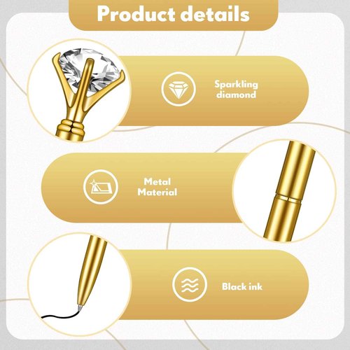 100 Pcs Diamond Pens Crystal Diamond Ballpoint Pen Fancy Cute Pens for Women Bling Metal Ballpoint Pen with Black Ink Office School Supplies, Wedding Bridal Shower Gift (Gold)