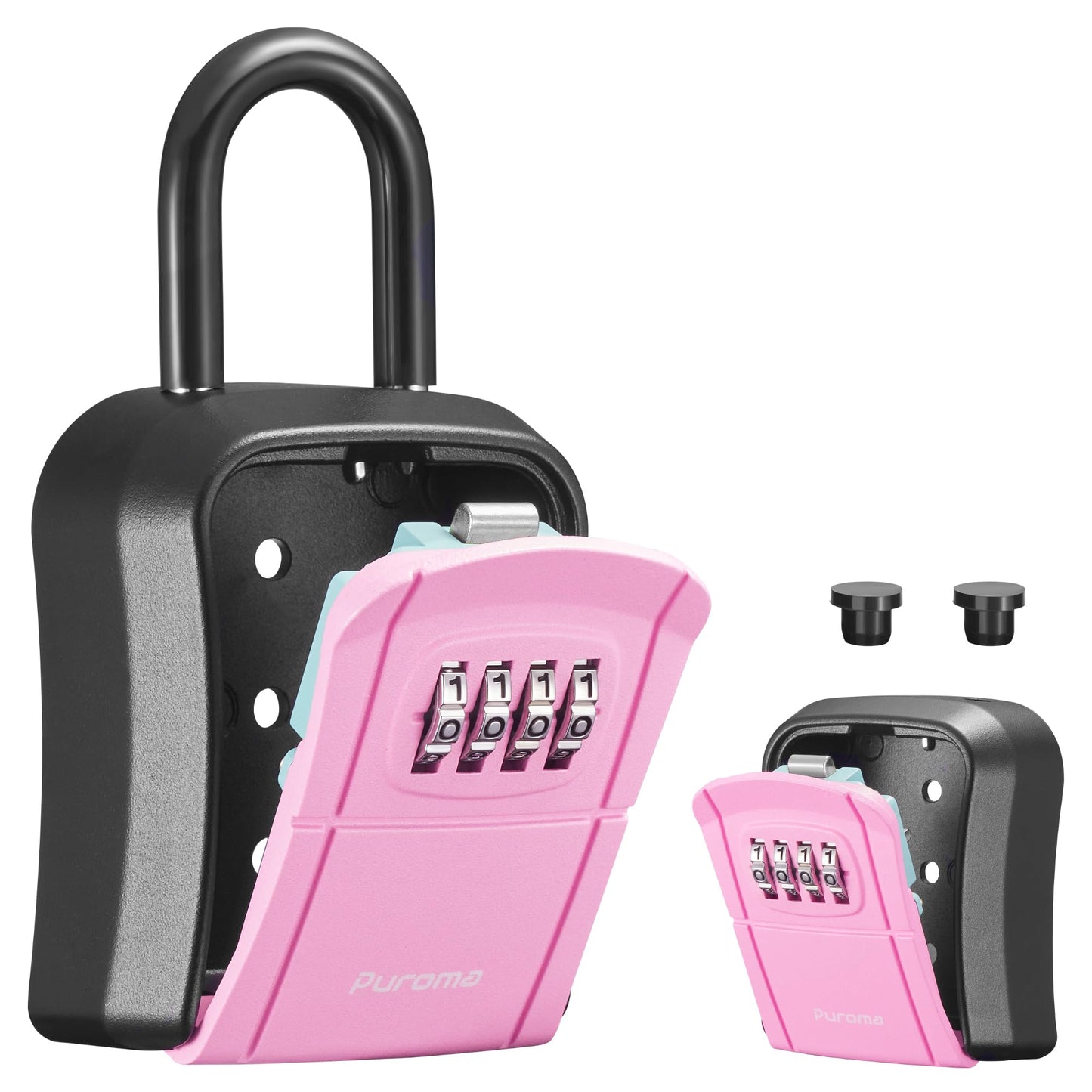 Puroma Key Lock Box, Portable Combination Lockbox Wall-Mounted Key Storage Box for House Keys, Resettable Code Safe Security Lock Box for Home, Office, Apartment Spare Key Storage (1 Pack, Pink)
