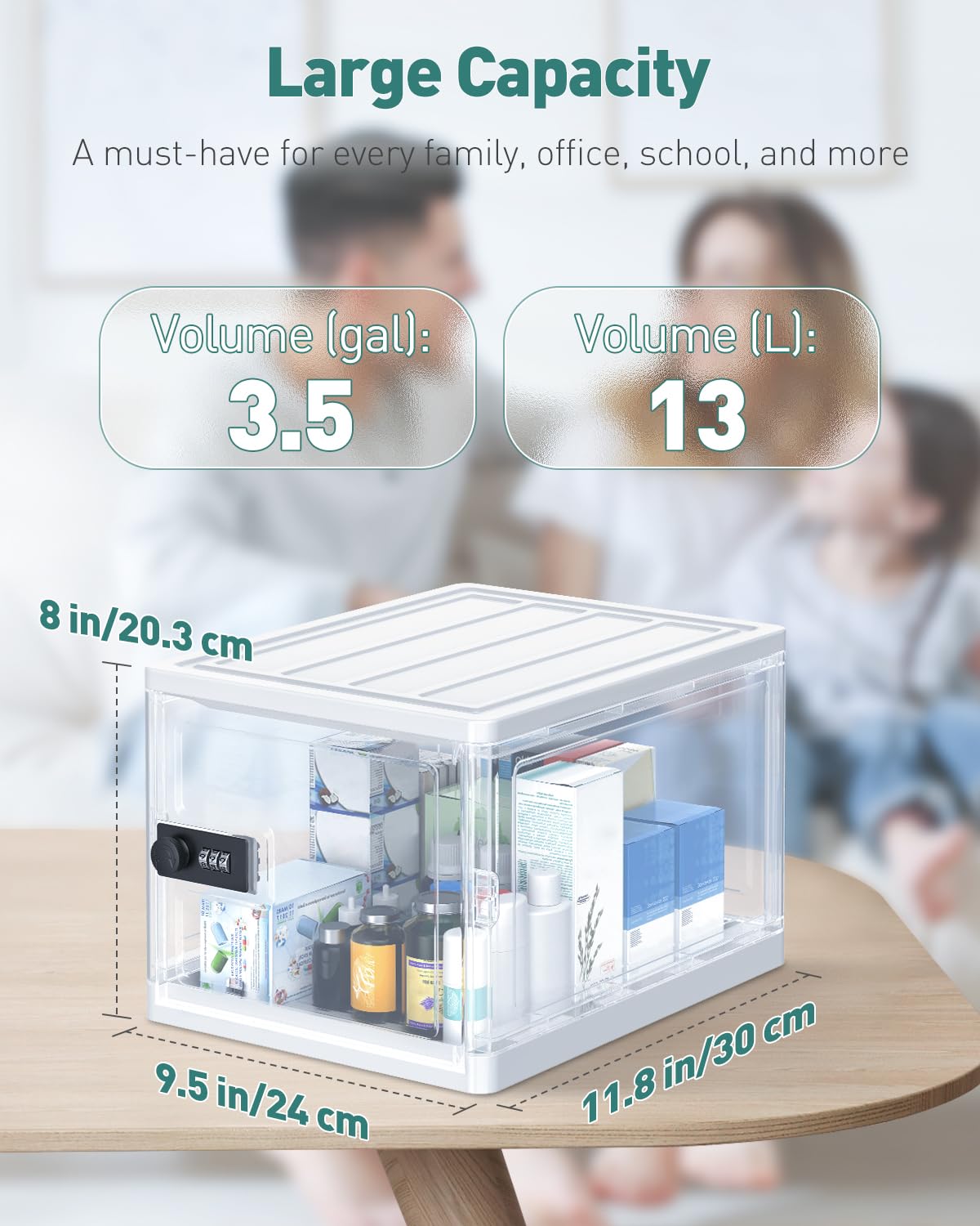 Uniclife Medicine Lock Box with Combination Lock 13 L Large Locking Medication Box Lockable Storage Box for Personal Items Phones Food & Snacks Stackable Fridge Lock Box for Home Office and School