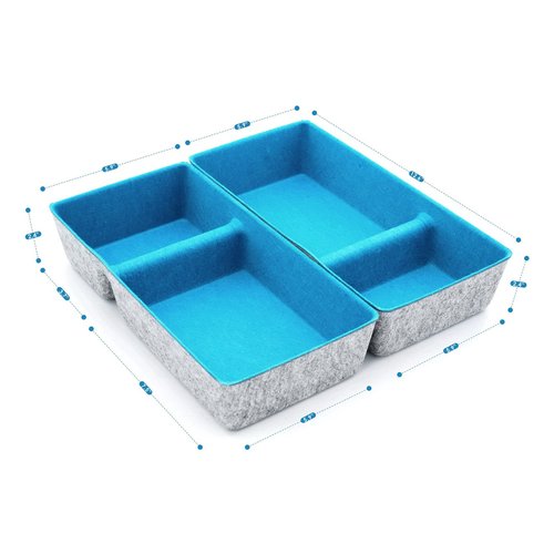 Welaxy Desk Drawer Organizer trays 2 Compartments Office Organizers Bins Felt storage bin for Junk pens notes socks scarf belts dividers Multi-Purpose Storage 2 pieces pack (Turquoise x 2)