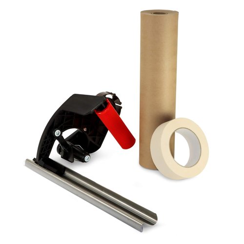 IDL Packaging Masking Kit -12" x 60 Yards Brown Masking Paper (1 Roll) & 1.41" x 60 Yards White Tape (1 Roll) & Masking Paper/Tape Dispenser (Built-in Blade)