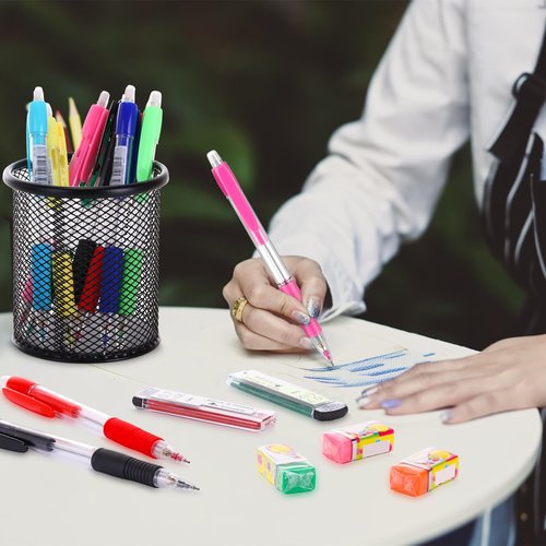 Affrolling 21 Pcs 0.7mm Color Mechanical Pencil Set Include Color Mechanical Pencil Refills Erasers Stationery Supplies for Writing, Drawing and Sketching School Office Students(Transparent)
