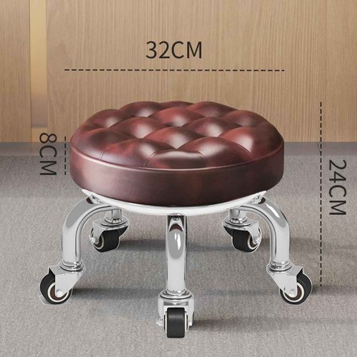 Halyuhn Brown Low Roller Seat 13’’, PU Leather Low Rolling Stool with 5 Rolling Caster Wheels, Low Seat Tool Heavy Duty for Home and Office Use, Modern Comfortable Wheel Stool Chair Low Height, 1Pcs