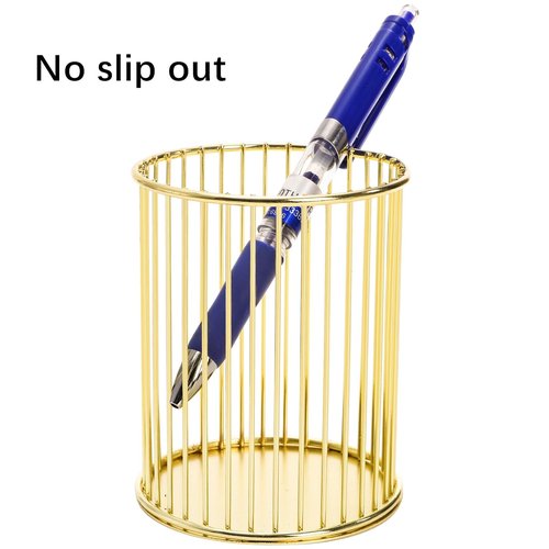 Yopay 4 Pack Pencil Cups, Round Wire Metal Pen Cups Makeup Brush Holder, Cylindrical Desktop Organizer Office School Home Supplier, Golden, 3.94" H × 3.15" D