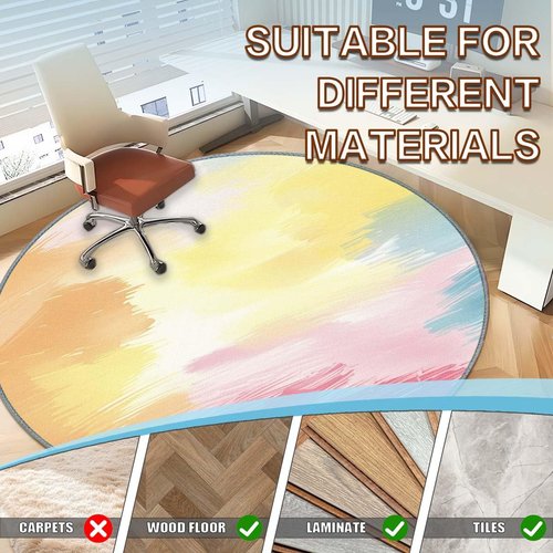 Office Short Pile Chair Mat, Non-Slip Noise-Reducing Desk and Chair Rug, 47 Inch Round Mat, Office、Study Decorative Rug for Wood Floors, Laminate and Ceramic Tiles(Dreamy)