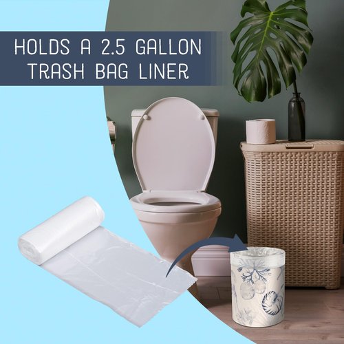 NAT AND JULES Round 9.5 x 8 Iron Metal Bathroom Trash Can Wastebasket Home Office Bedroom Fits 2.25 Gallon Trash Bag Liner, Beach