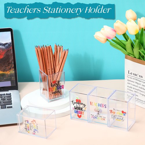 Cholemy 10 Pack Teacher Appreciation Gifts Bulk Pencil Holders Acrylic Pen Holder Desk Organizer Pencil Cup Containers for School Office Home Supplies Christmas Teacher Gifts(Clear)