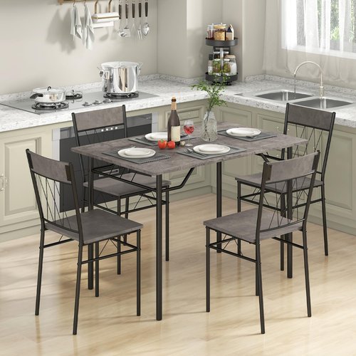 Giantex 5-Piece Breakfast Nook Set, 4 Dining Chairs, Metal Frame, Space-Saving Dinette Table Set for 4, Small Place, Kitchen Table Chairs Set of 4 (Grey)