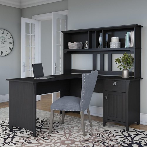 Bush Furniture Salinas 60W Hutch for L Shaped Desk in Vintage Black