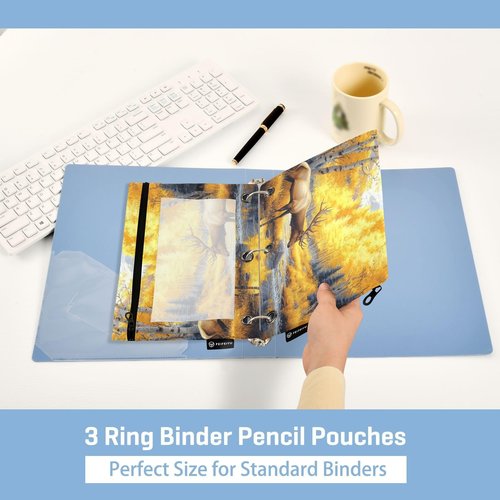 XDKDZIS The Elk by The River Grass Pencil Pouch for 3 Ring Binder, Binder Pouches with Zipper Bulk, Pen Holder Case 2 Packs