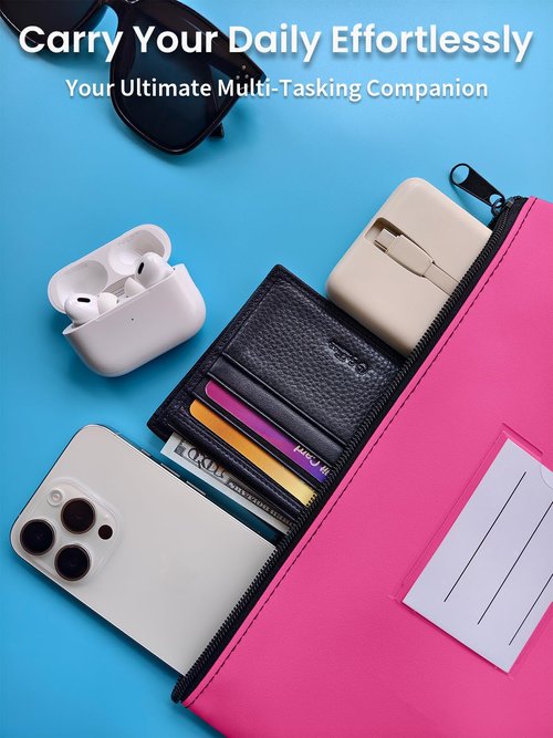 10-Pack Money Bags with Zipper, PU Leather Cash Pouches with Label, 11 x 6 Inches, Bank Deposit Bag for Coins, Bills, Checks, Invoices, Cosmetics, Tools, 10 colors