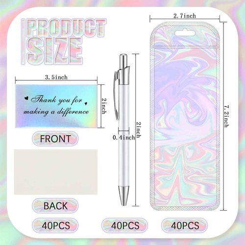 Yexiya 120 Pcs Sublimation Pen Blank Kit Heat Transfer Ballpoint Pen with Shrink Wrap Pouch Bag Holographic Thank You Card Personalized Gift for Christmas DIY Favor Office School Stationery Supply