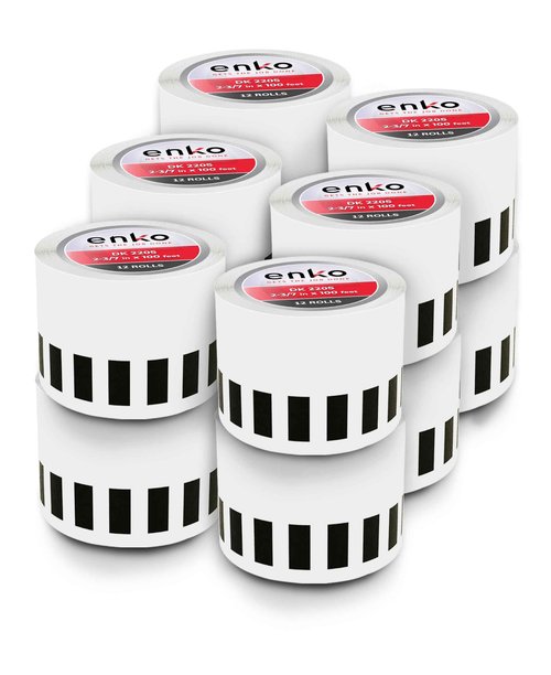 enKo - Compatible DK-2205 Continuous Adhesive Thermal Labels (2.4 Inch x 100 Feet) Compatible Labels for Brother Label Printer QL-820NWB QL-800 QL-810W - [12 Rolls, No Cartridge Frames]