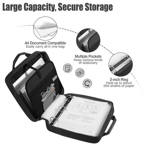 MoKo Zipper Binder, 2 Inch 3 Ring Binder with Zipper, 500 Sheet Capacity Zip Up Binders with Shoulder Strap Handle, Multi-Pocket Zip Up Binders for Middle School Student, Black