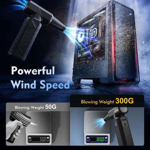 WHATOOK Compressed Air Duster: 180000RPM Air Blower with Stepless Speed Regulation Mode, Electric Air Duster with Brushless Motor, Air Duster for Keyboard, Computer, Car and Home Cleaning（Black）