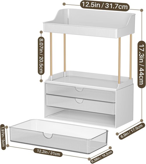 Caktraie 12.2" Makeup Organizer - 5-Tier Clear Cosmetic Storage for Bathroom & Dresser Countertop