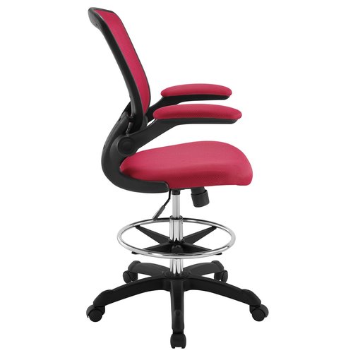Modway MO-EEI-1423-RED Reception Desk Flip-Up Arm Drafting Chair, Nylon in Red