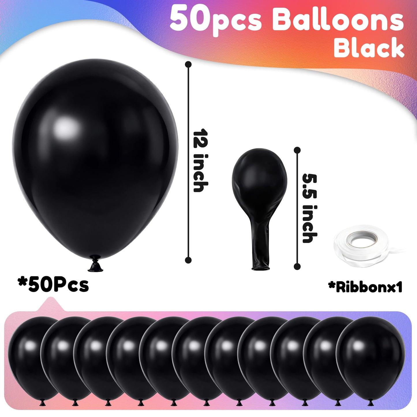 Golden Party Black Balloons, 50 PCS 12 inch Latex Party Balloons