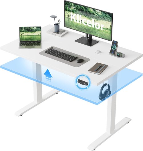 Klicelor Electric Standing Desk - 40 Inch Height Adjustable Sit-Stand Office Desk | White Finish