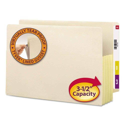 Smead End Tab File Pocket, Reinforced Straight-Cut Tab, 3-1/2" Expansion, Tyvek®-Lined® Gusset, Legal Size, Manila, 10 per Box (76164)