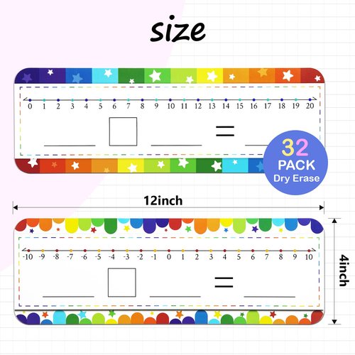 CUDICY 32 Pack Number Line Dry Erase White Board Double Sided Classroom Must Haves Math Manipulatives Teacher Supplies for Kindergarten Elementary Special Education Students Homeschool 12"x4"