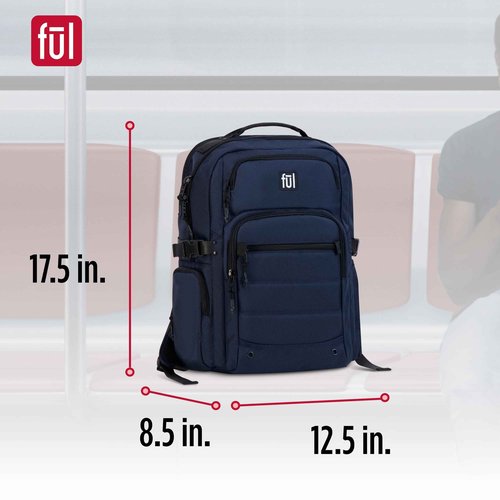 FUL Tactics Collection 17 Inch Laptop Backpack, Division Padded Computer Bag for Commute or Travel, Navy, One Size