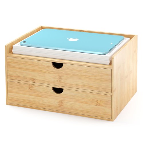 Wisuce Bamboo Desk Drawer Organizer, 2 Drawer Desktop Organizer with Drawers Tabletop Storage Organization Box for Office Home Toiletries Supplies Vanity, No Assembly Required