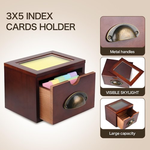 Bmrewax 3x5 Index Cards Holder, Wood Index Card Organizer Box Flash Card Holder Recipe Cards Holder, Recipe Flash Card Holder for Home Office Orgainzer