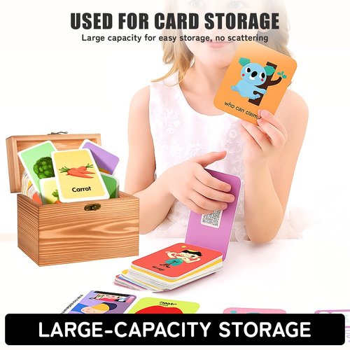 MOBYKE Index Card Holder 4x6, wooden Origanizer Recipe Box with 100 PCS Flash cards, 30 White Dividers, 1 Blank Sticker and 1 Letter Sticker, Flashcard Notecard Holders for Home Office