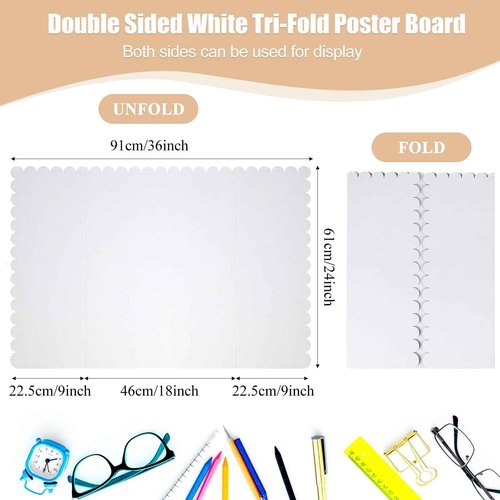 24 Pcs 24 x 36 Inch Trifold Poster Display Boards White for Science Fair Presentation Projects Photo Exhibition Display Tri fold Board Foldable Paperboard for School Supplies Bulk Business