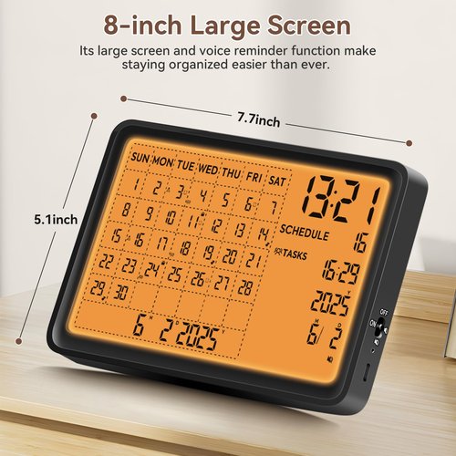 8 Inch Digital Calendar with Schedule Reminder, Multifunctional Smart Calendar Alarm Day Clock Wall & Desk Mountable, 90-Day Battery Life, Digital Planner organizer for Business Office Home School, Black