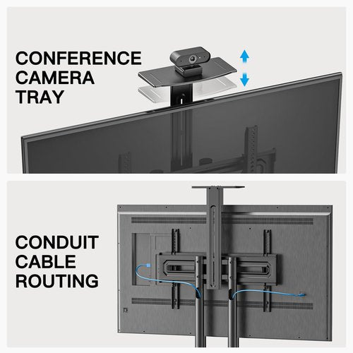 PERLESMITH Rolling TV Stand with Wheels for 32-82 Inch LCD LED 4K Flat Screen TVs, Tilt Mobile TV Cart with Shelf Holds Up to 100 lbs, Height Adjustable Floor TV Stand Max VESA 600x400mm- PSTVMC05