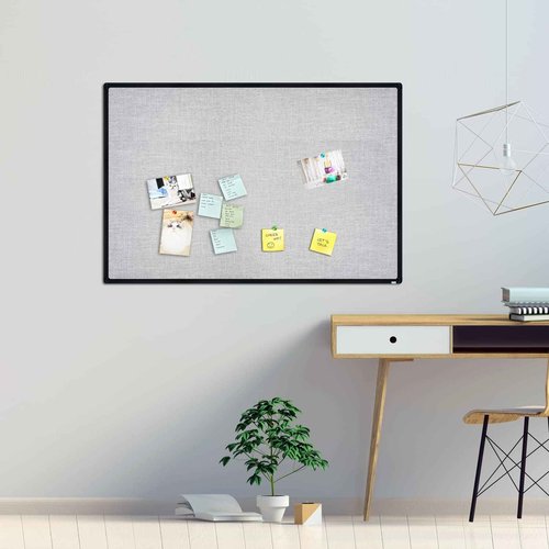 JILoffice Cork Linen Bulletin Board 36 X 24 Inch (Grey), Black Aluminum Frame Wall Mounted Board Memo Pin Board for Office Home and School