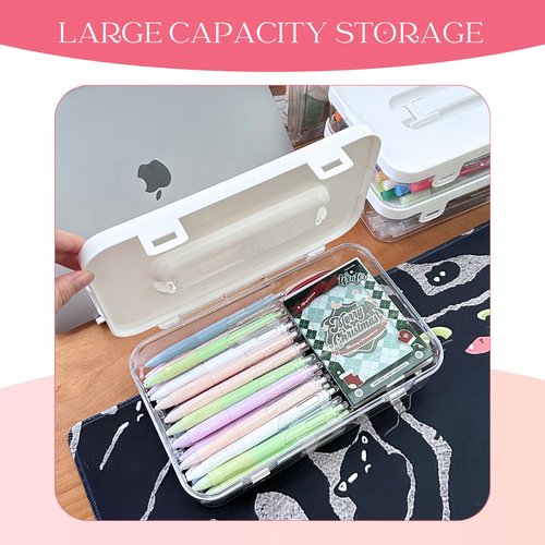PTSGCAI 3pack Acrylic Stackable Box with Handle, Office Supplies Storage Organizer Box Pencil Box Plastic Organizer Holder, Clear Storage Box Organizing Bins-10x 6x 2.3