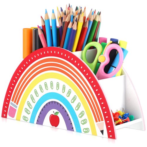 Faccito Wooden Rainbow Pencil Holder Rainbow Teacher Appreciation Gifts Pen Holder Desk Organizer for Kids End of Year Last or First Day Gifts School Desk School Office Supplies