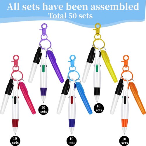 Dcocdeely 50 Sets Nurse Pen Set for Badge, Include Retractable Shuttle Pens, Marker Pen, Mini Tip Highlighter, Keychain Clips Already Assembled Nurse Pen Pack Set Gift for Nurse (50)