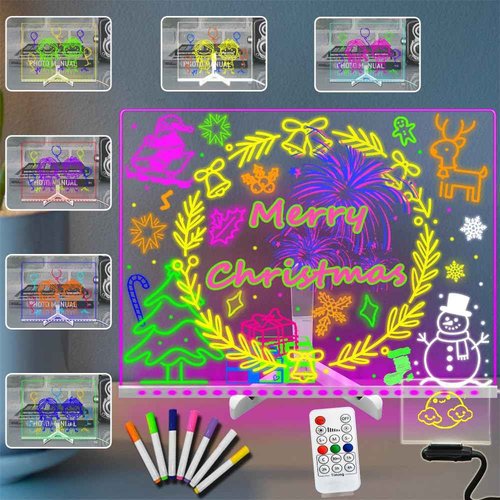 Transparent Glowing LED Note Board with Colors Reusable Planning Board 15.7 * 11.81Inch Dry Erase Board Office School Products Desktop with Remote Control Table Lamp Message Board with Stand