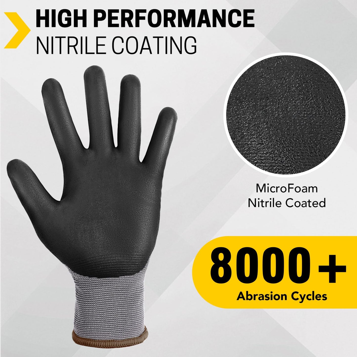 FURWEY Safety Work Gloves,16 Pairs Micro-Foam Nitrile Coated Glove for Men and Women, Touchscreen, Ideal for Warehouse Package Handling，Construction, Gardening, Large