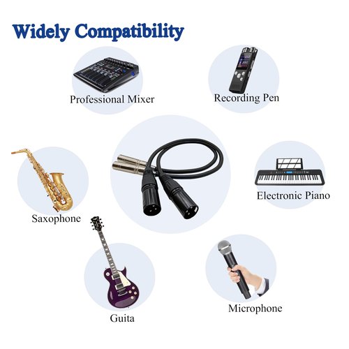 Voluty Tek XLR Male to 1/4 inch 6.35MM Female Stereo Audio Cable 3PIN XLR Male to TRS Female Cable 1 FT(30cm) 2pcs