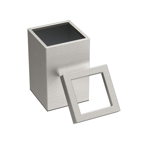 Gatco Modern Square Waste Basket and Toilet Brush Set, Satin Nickel - Stainless Steel Trash Can with Removable Lid, Leakproof, 3 Gallon Capacity for Bathroom, Bedroom, Kitchen, or Office