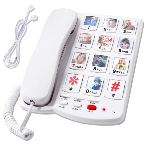 Large Button Phones for Seniors, Corded Landline Phones for Home with 10 Picture Keys,One-Touch Dial, 110dB+ Ringer, Big Button Telephones for Seniors Easy Use for Visually Impaired/Alzheimer Patients