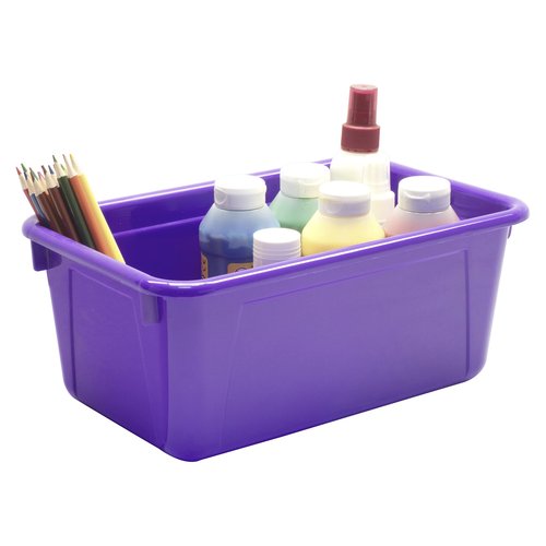 Storex Small Cubby Bins – Plastic Storage Containers for Classroom with Non-Snap Lid, 12.2 x 7.8 x 5.1 inches, Purple, 5-Pack (62411A05C)