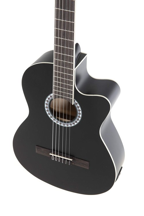 GEWA E-Acoustic Classical Guitar BASIC, Classical Guitar (Lime Body, Nickel Silver Frets, Chrome Plated Tuners, Water-Based Matt Finish, Scale Length: 650 mm, Nut Width: 52 mm), Black