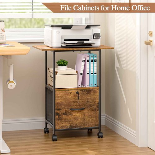 ThreeHio Small Filing Cabinet with Lock, Printer Stand with File Storage, Rolling Locking File Cabinet with Drawer Vertical File Cart with Wheels, Lockable Filing Cabinet for Home Office