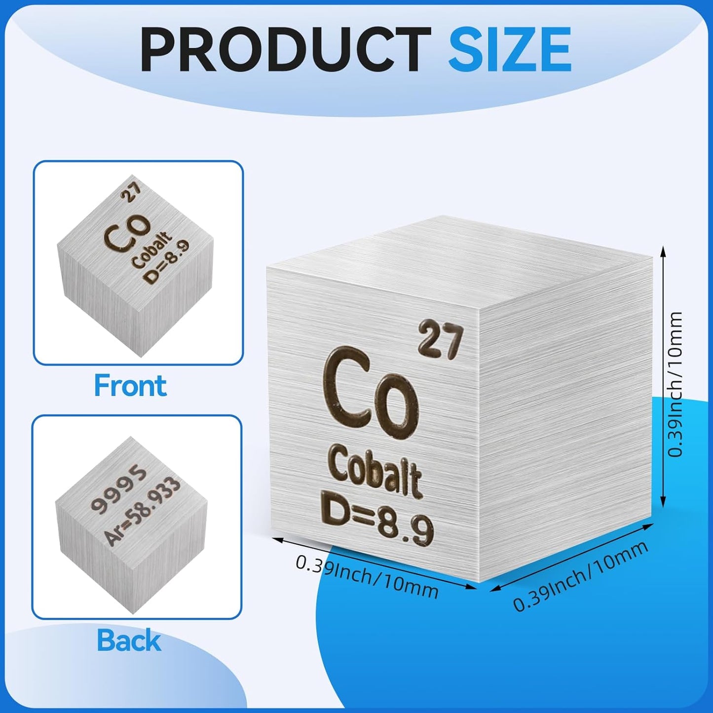Cobalt Metal Element Cube - 10MM High Purity 99.95% | Perfect for Periodic Table Collectors