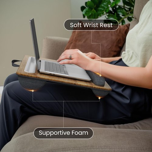 Flycity Laptop Lap Desk Fits up to 15.6 inches Laptops, with Pillow Cushion & Wrist Pad, Portable Computer Lap Desks with Tablet & Phone Holder, Easy to Carry Laptop Lap Desk for Home, Office, Travel