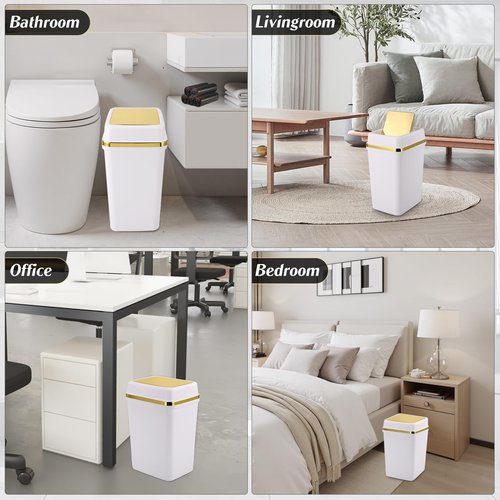 WSBArt Bathroom Trash Can with Lid 4 Gallon Trash Can with Swing Lid Small Garbage Can White Bathroom Garbage Can with 300 Counts Trash Bags for Kitchen Bedroom Office Dorm