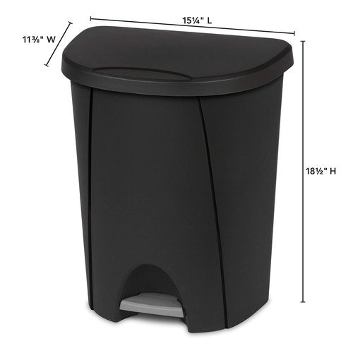 Sterilite 6.6 Gallon StepOn Wastebasket with Lid, Medium Sized Plastic Trash Can for the Kitchen, Bathroom, or Mudroom, Pedal, Black, 4-Pack