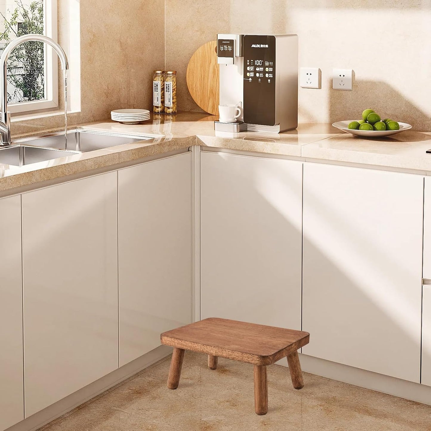Skiennix Wooden Step Stool - Heavy Duty Anti-Slip Design for Kitchen, Office, Bathroom | 6.3" High