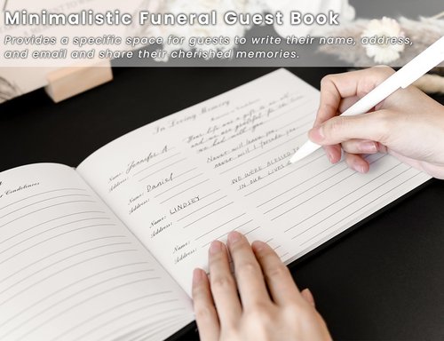 Twill Funeral Guest Book - in Loving Memory Guestbook with a Memory Table Sign - Hardcover Guest Sign in Book for Funeral Service - 320 Entries, 9"x7.5", Black